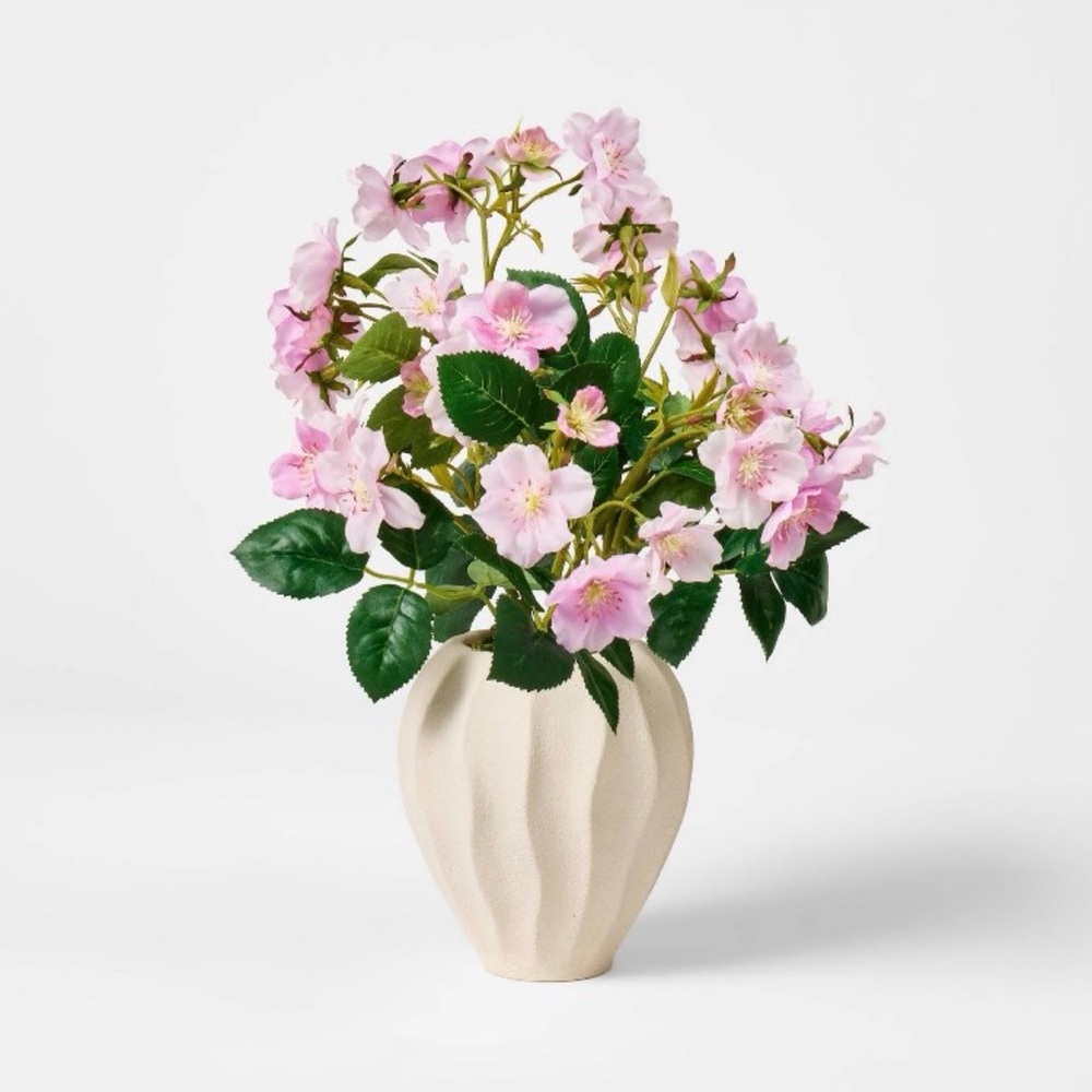 Blossom Arrangement Pink with Wavy Cream Vase— Threshold with Studio McGee